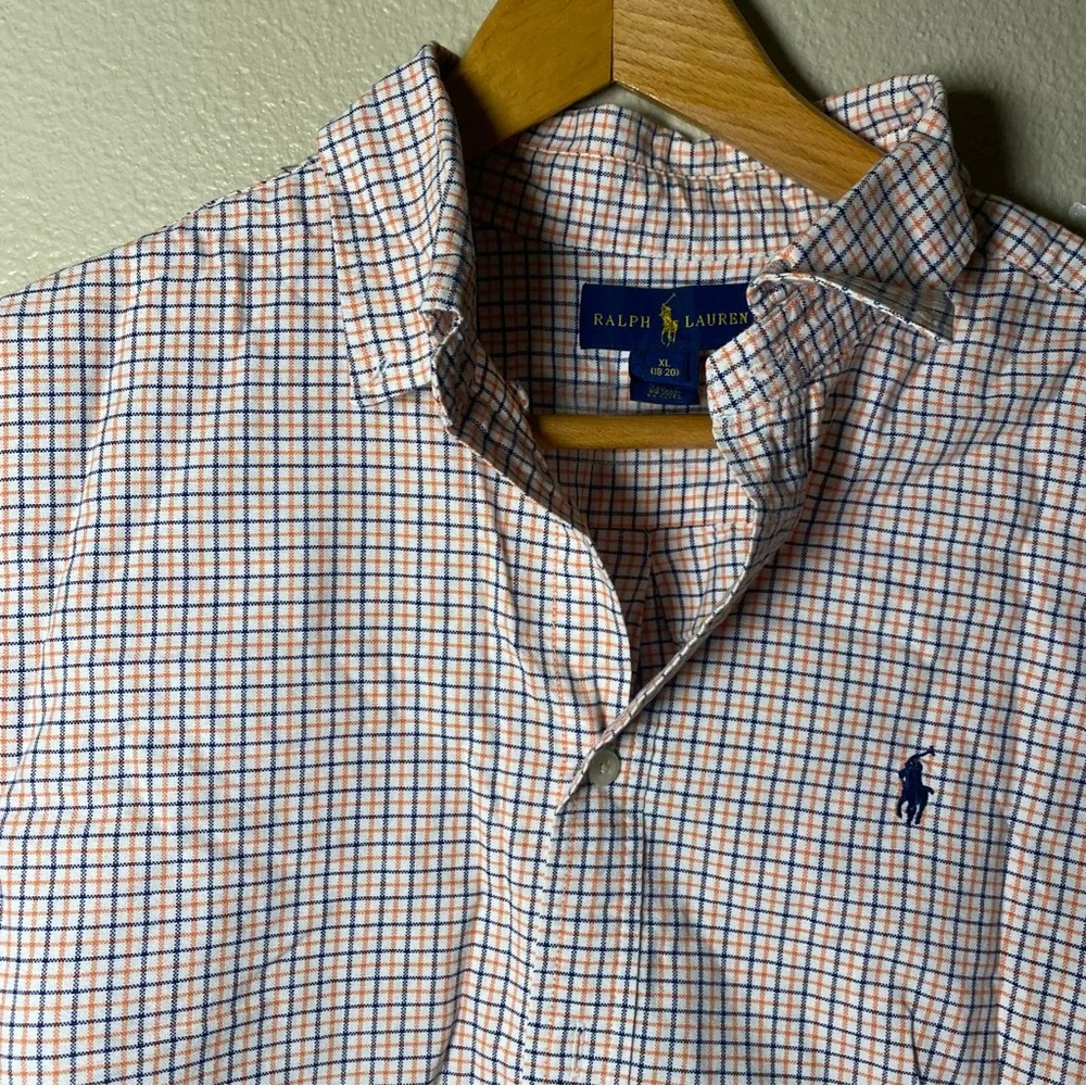 Polo by Ralph Lauren Men's Blue Orange Stripped Shirt Size 18-20 XL preppy
